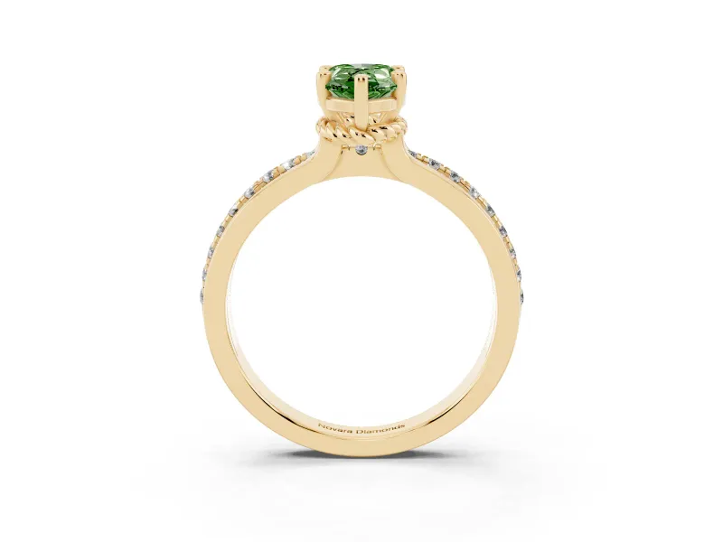 Pear-Shaped Channel Set Engagement Ring Setting for a Fancy Green Lab-Grown Diamond | Rope Collar | Yellow Gold