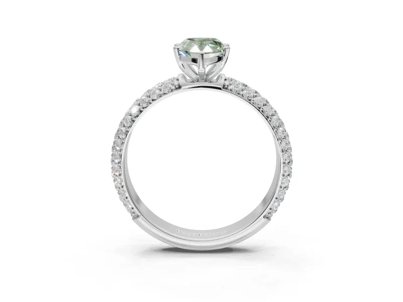 Pear-Shaped Domed Pavé Engagement Ring Setting for a Fancy Green Lab-Grown Diamond | Platinum