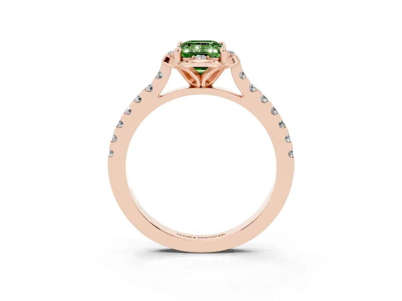 Emerald Cut Floral Petal Engagement Ring Setting for a Fancy Green Lab-Grown Diamond | Petal Accents | Rose Gold