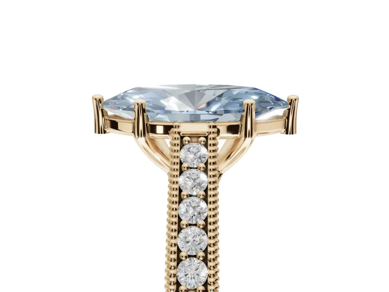 Marquise Vintage Engraved Pavé Engagement Ring Setting for a Fancy Blue Lab-Grown Diamond | Milgrain Edges | Yellow Gold