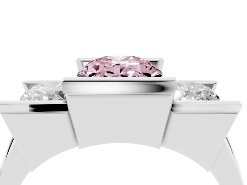 Fancy Pink Oval Cut Diamond Three-Stone Channel Set Ring Set in White gold with Smooth Polished Band