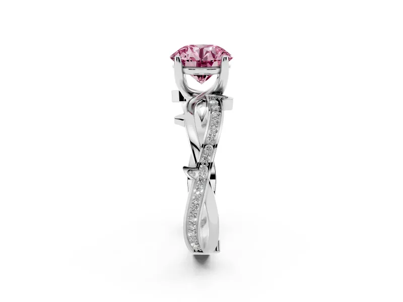 Round Twisted Pavé Engagement Ring Setting for a Fancy Pink Lab-Grown Diamond | Pavé and Plain Strands | Sterling Silver