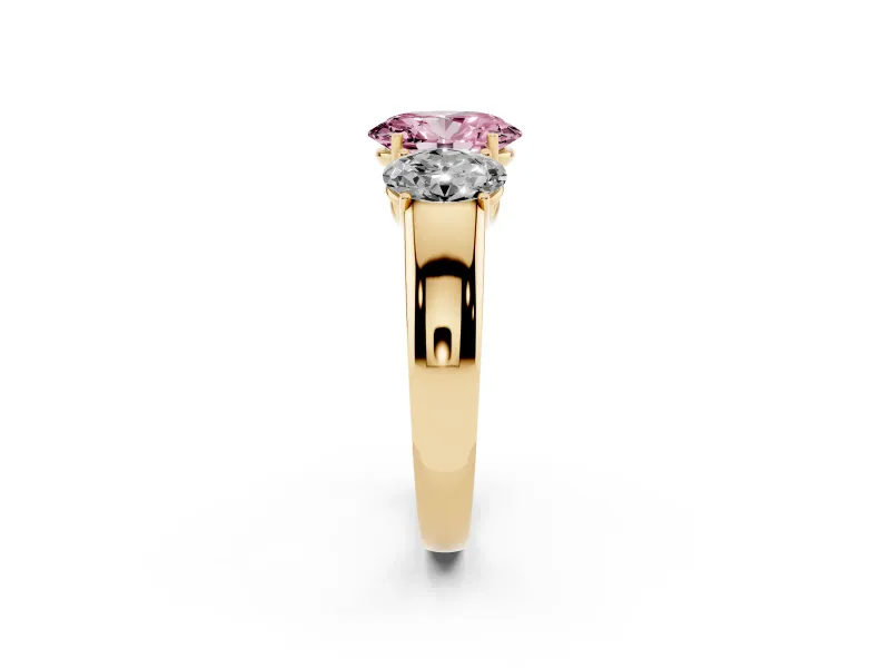 Oval 3 Stone Engagement Ring Setting for a Fancy Pink Lab-Grown Diamond | Yellow Gold