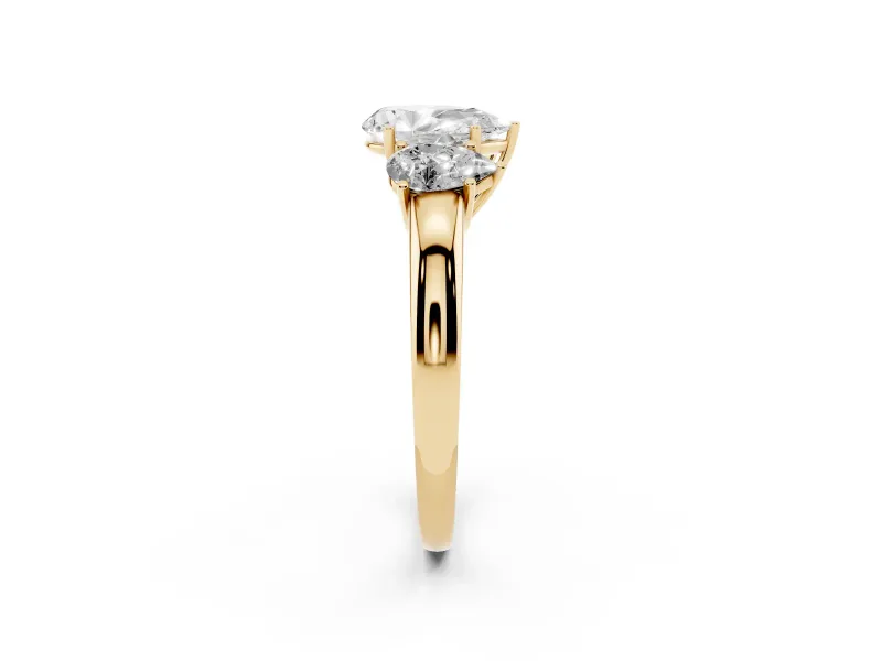 Pear-Shaped Three Stone Engagement Ring Setting | Matching Side Stones | Yellow Gold