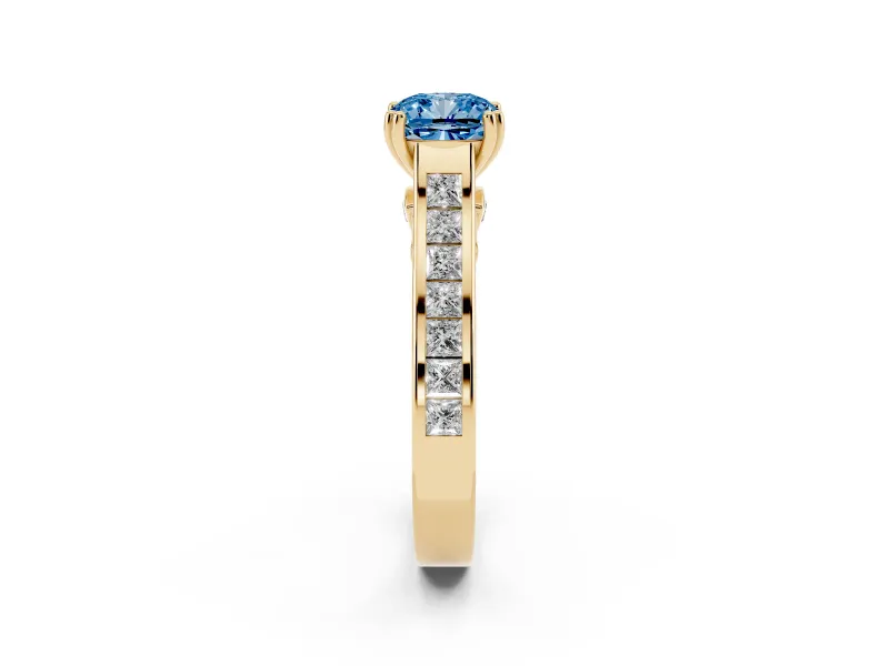 Cushion Cut Channel Engagement Ring Setting for a Fancy Blue Lab-Grown Diamond | Yellow Gold - Design NV-24671