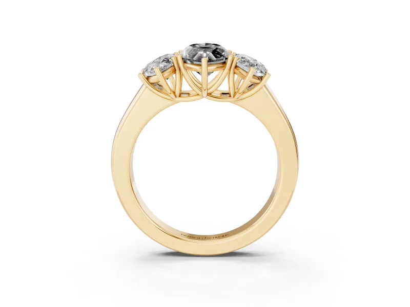 Marquise Three Stone Engagement Ring Setting for a Black Center | Touching Side Stones | Yellow Gold