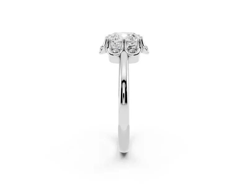 Cushion Cut Scalloped Petal Halo Engagement Ring Setting | Plain Band | Sterling Silver