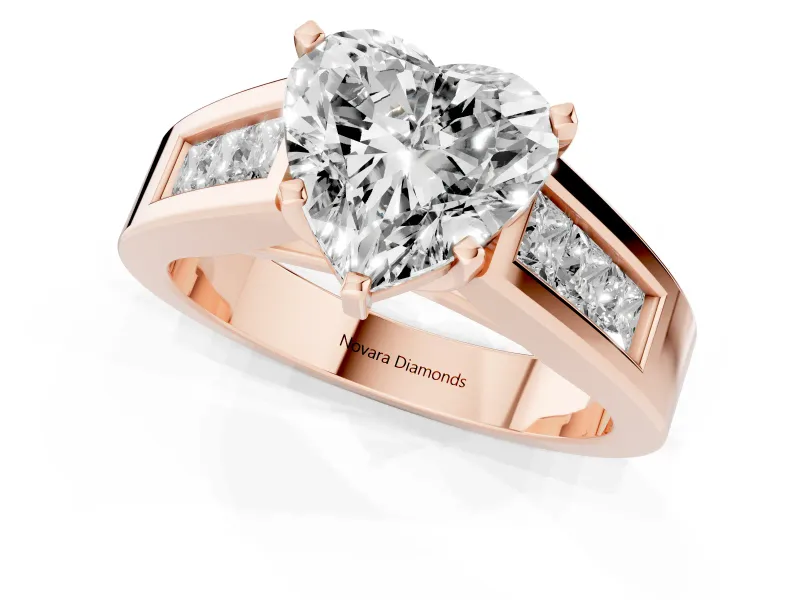 Heart-Shaped Channel-Set Engagement Ring Setting | Princess Side Stones | Rose Gold