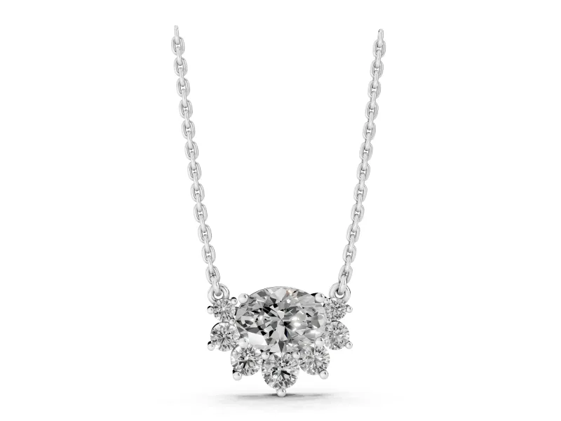 Oval Lab-Grown Diamond East-West Cluster Pendant Necklace | Graduated Accents | Sterling Silver