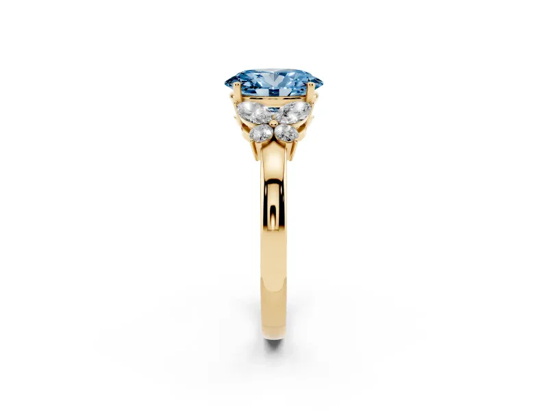 Oval Petal Engagement Ring Setting for a Fancy Blue Lab-Grown Diamond | Yellow Gold
