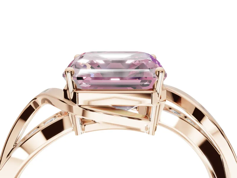 Asscher Cut Bypass Solitaire Engagement Ring Setting for a Fancy Pink Lab-Grown Diamond | Pavé Strands | Rose Gold