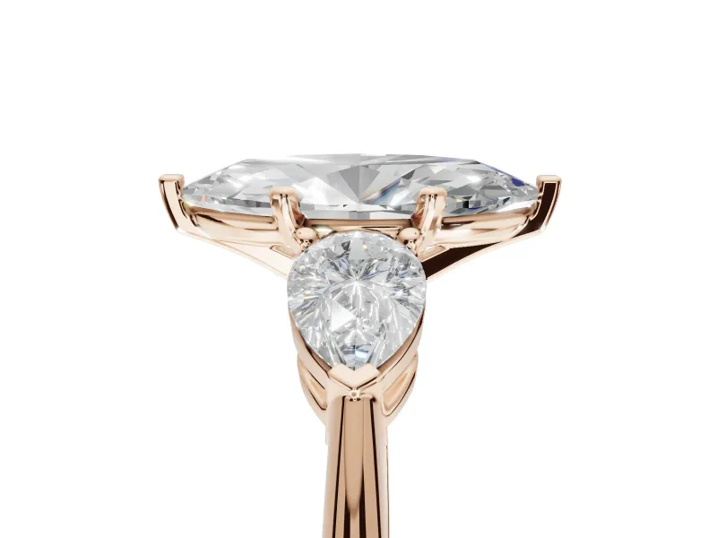 Marquise Three-Stone Engagement Ring Setting | Pear Side Stones | Rose Gold
