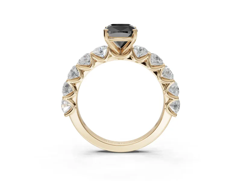Cushion Cut Side Stone Engagement Ring Setting for a Black Center | Yellow Gold