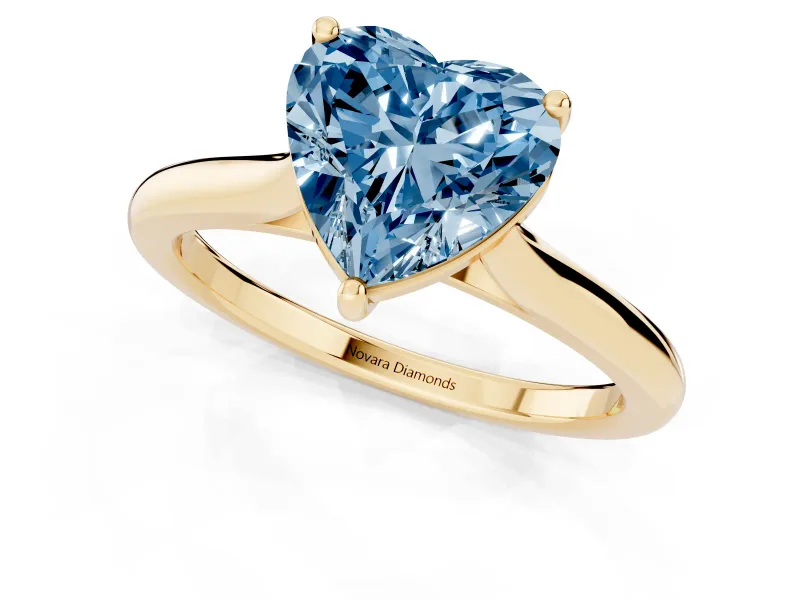 Heart-Shaped Cathedral Engagement Ring Setting for a Fancy Blue Lab-Grown Diamond | Yellow Gold