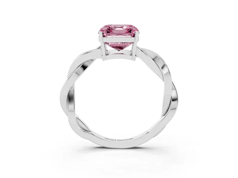 Fancy Pink Asscher Cut Diamond Solitaire Twisted Pavé Ring Set in Silver with Prong Setting