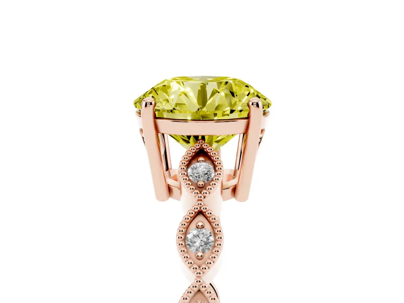 Fancy Yellow Round Cut Diamond Solitaire Ring Set in Rose gold with Infinity Twist Pavé Band
