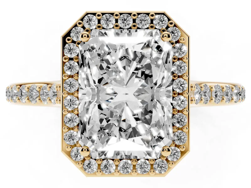 Radiant Cut Pavé Halo Engagement Ring Setting | Yellow Gold