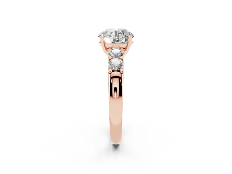 Round Five Stone Engagement Ring Setting | Prong-Set Side Stones | Rose Gold