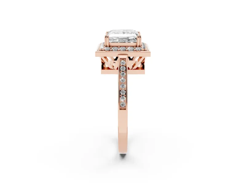 Princess Cut Halo Engagement Ring Setting | Polished Halo Rim | Rose Gold