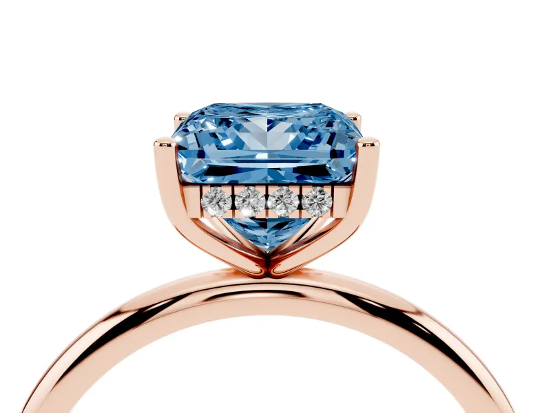 Princess Cut Micro-Prong Hidden Halo Engagement Ring Setting for a Fancy Blue Lab-Grown Diamond | Plain Band | Rose Gold