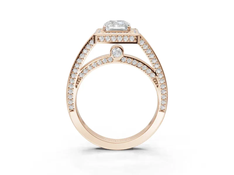 Radiant Cut Sectioned Halo Engagement Ring Setting | Pavé Gallery and Band | Rose Gold