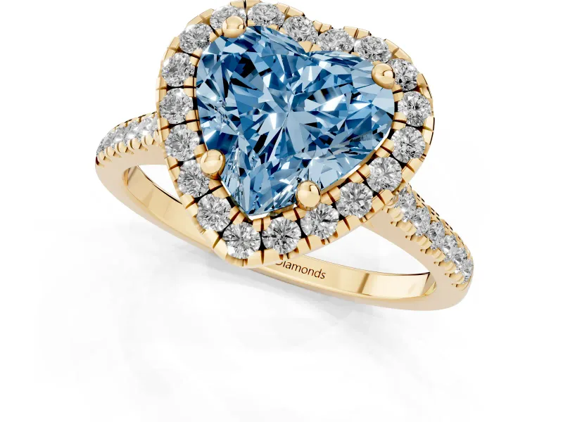 Heart-Shaped Halo Engagement Ring Setting for a Fancy Blue Lab-Grown Diamond | Tapered Band | Yellow Gold