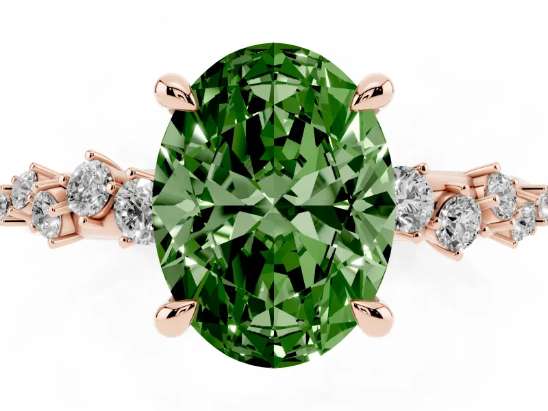 Oval Graduated Accent Engagement Ring Setting for a Fancy Green Lab-Grown Diamond | Rose Gold