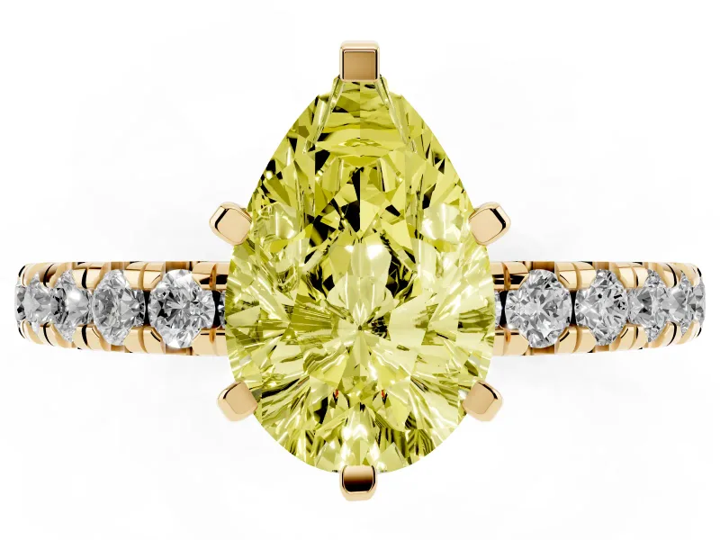 Pear-Shaped Pavé Solitaire Engagement Ring Setting for a Fancy Yellow Lab-Grown Diamond | Yellow Gold