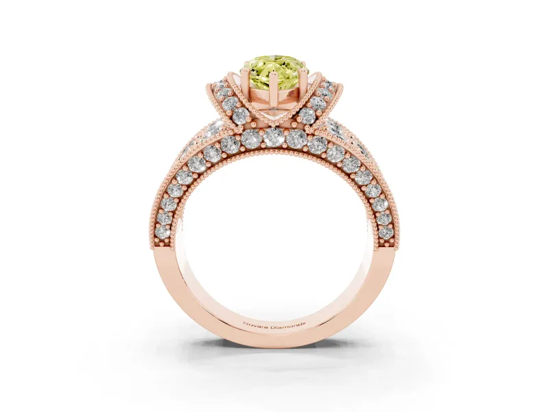 Marquise Vintage Pave Engagement Ring Setting for a Fancy Yellow Lab-Grown Diamond | Milgrain Edges | Rose Gold