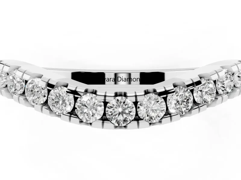 Round Diamond Curved Pavé Wedding Band Set in White gold for Stacking