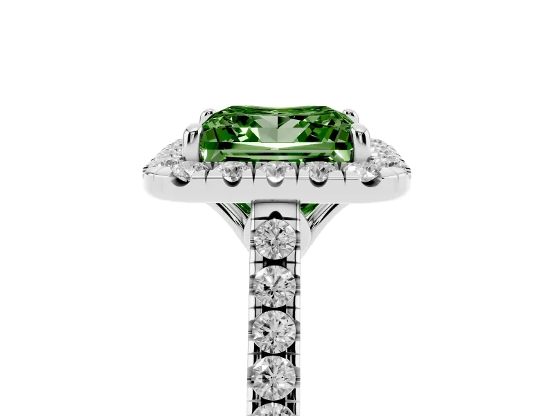 Princess Cut Raised Halo Engagement Ring Setting for a Fancy Green Lab-Grown Diamond | White Gold