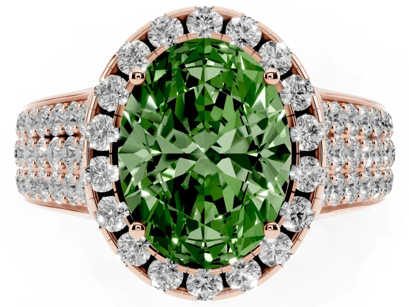 Oval Pavé Engagement Ring Setting for a Fancy Green Lab-Grown Diamond | Wide Three-Row Band | Rose Gold