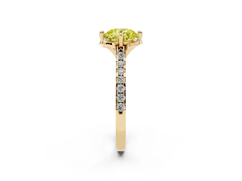 Round Floral Engagement Ring Setting for a Fancy Yellow Lab-Grown Diamond | Pavé Band | Yellow Gold
