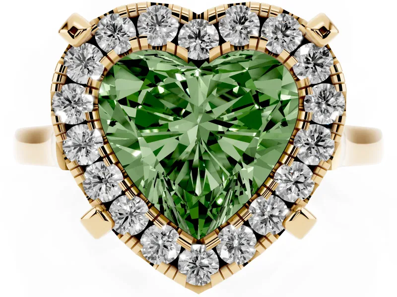 Heart-Shaped Claw Corner Halo Engagement Ring Setting for a Fancy Green Lab-Grown Diamond | Plain Band | Yellow Gold