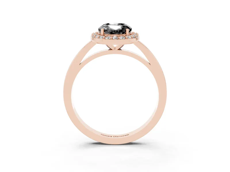 Oval Thin Halo Low Profile Engagement Ring Setting for a Black Center | Slim Plain Band | Rose Gold