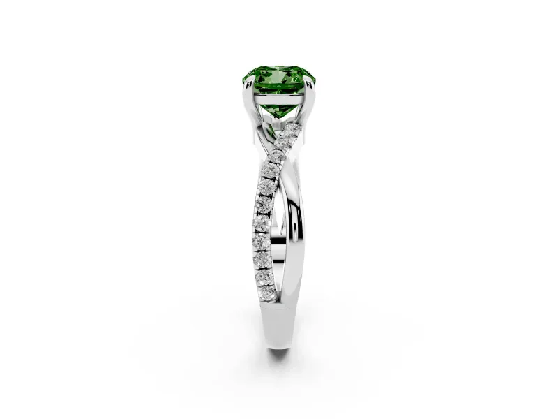 Cushion Cut Twist Engagement Ring Setting for a Fancy Green Lab-Grown Diamond | Platinum