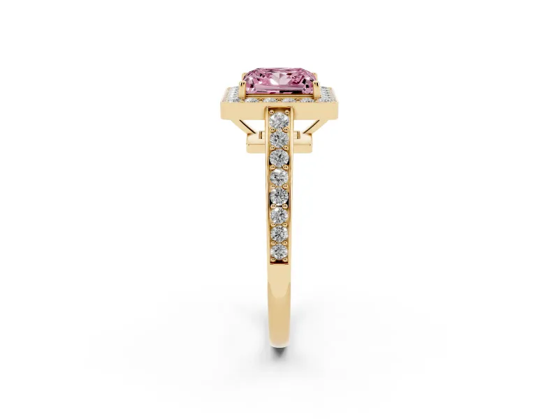 Princess Cut Framed Halo Engagement Ring Setting for a Fancy Pink Lab-Grown Diamond | Yellow Gold