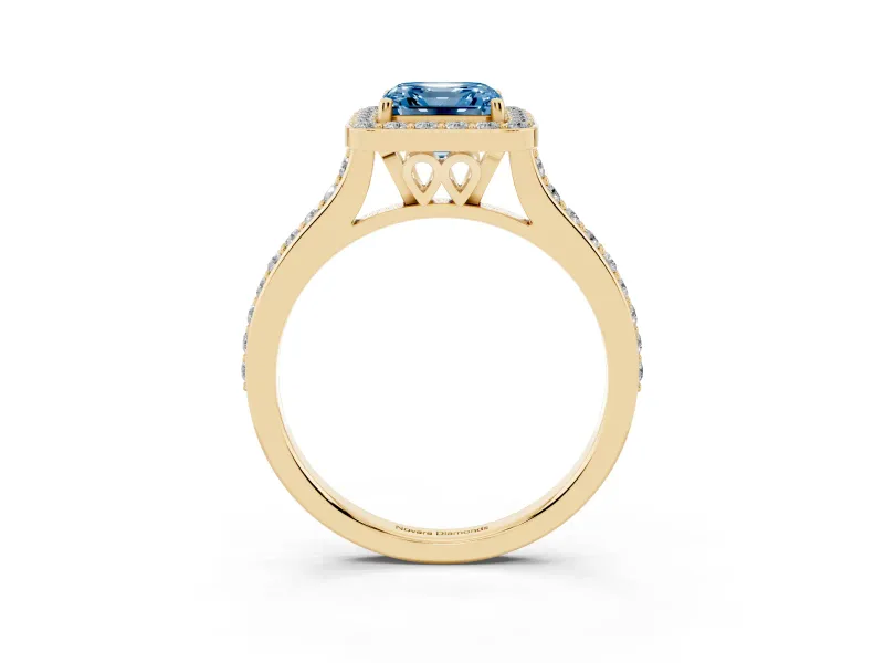 Asscher Cut Halo Engagement Ring Setting for a Fancy Blue Lab-Grown Diamond | Yellow Gold - Design NV-24729