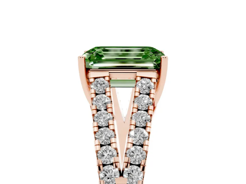 Emerald Cut Graduated Split Shank Engagement Ring Setting for a Fancy Green Lab-Grown Diamond | Rose Gold