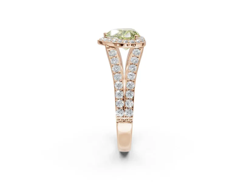 Heart-Shaped Halo Pavé Engagement Ring Setting for a Fancy Yellow Lab-Grown Diamond | Narrow Split Shank | Rose Gold