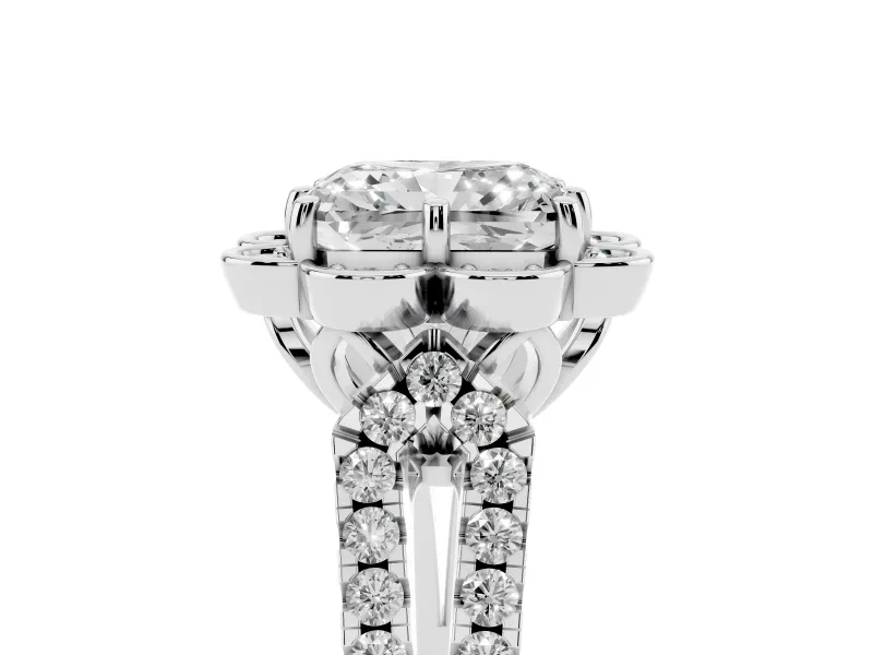 Radiant Cut Petal Frame Floral Halo Engagement Ring Setting | Pavé Split Shank | Sterling Silver