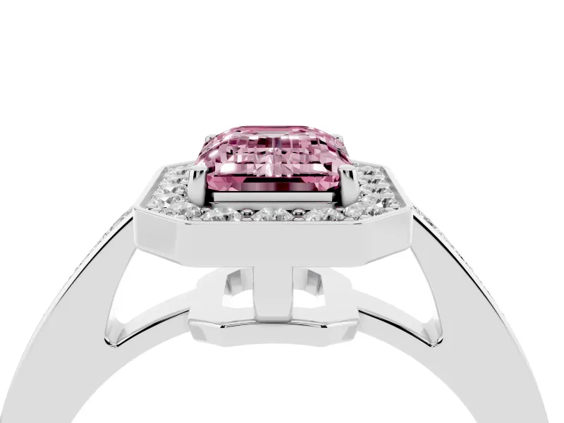 Emerald Cut Framed Halo Engagement Ring Setting for a Fancy Pink Lab-Grown Diamond | White Gold