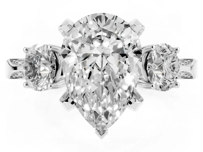 Pear-Shaped Hidden Halo Three Stone Engagement Ring Setting | Pave Gallery | Sterling Silver