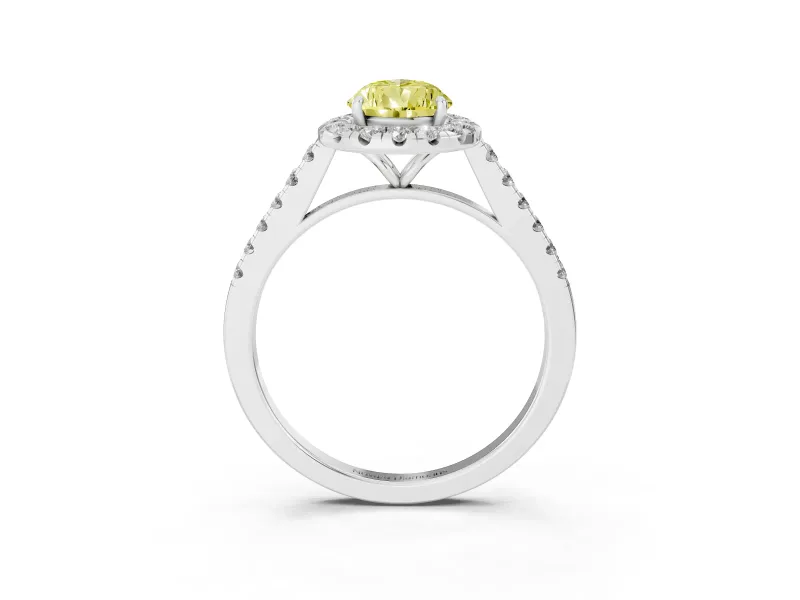 Pear-Shaped Halo Engagement Ring Setting for a Fancy Yellow Lab-Grown Diamond | Pave Shoulders | White Gold
