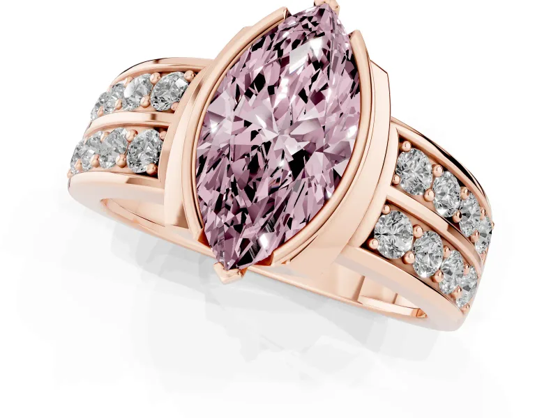 Marquise Half Bezel Engagement Ring Setting for a Fancy Pink Lab-Grown Diamond | Double Row Channel Band | Rose Gold
