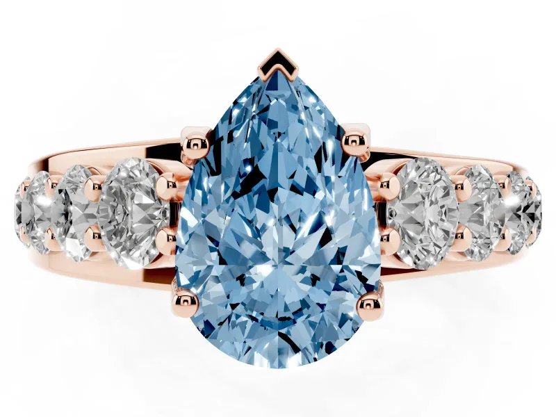 Pear-Shaped Graduated Engagement Ring Setting for a Fancy Blue Lab-Grown Diamond | Rose Gold