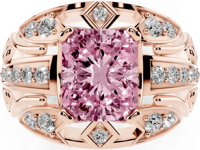Radiant Cut Art Deco Engagement Ring Setting for a Fancy Pink Lab-Grown Diamond | Rose Gold