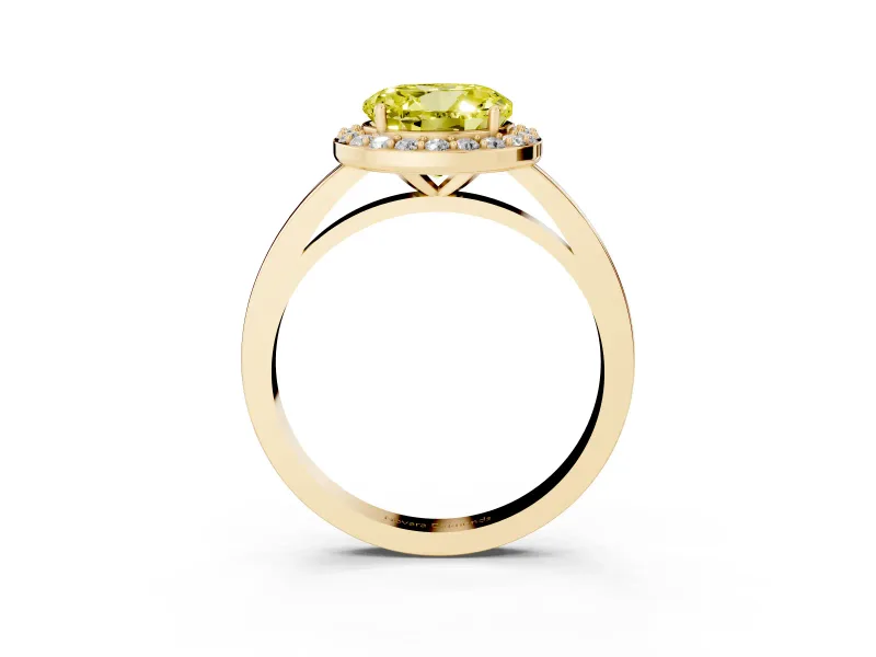 Round Thin Halo Low Profile Engagement Ring Setting for a Fancy Yellow Lab-Grown Diamond | Slim Plain Band | Yellow Gold
