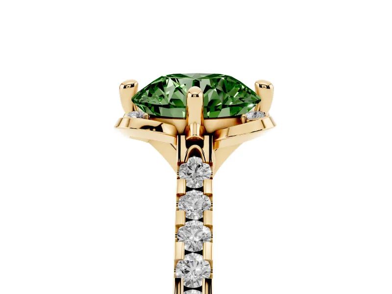 Round Floral Engagement Ring Setting for a Fancy Green Lab-Grown Diamond | Pavé Band | Yellow Gold