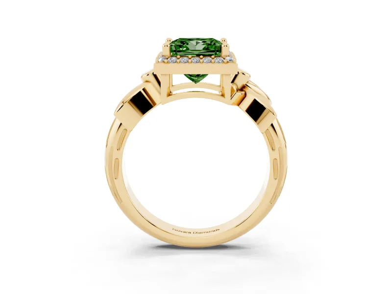 Princess Cut Floral Halo Engagement Ring Setting for a Fancy Green Lab-Grown Diamond | Yellow Gold